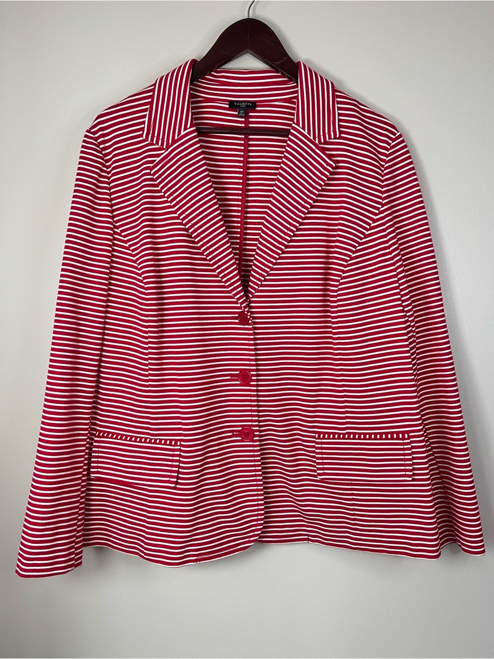 Talbots Womens 3X Red & White Striped Blazer Stretch Nautical Preppy Academia